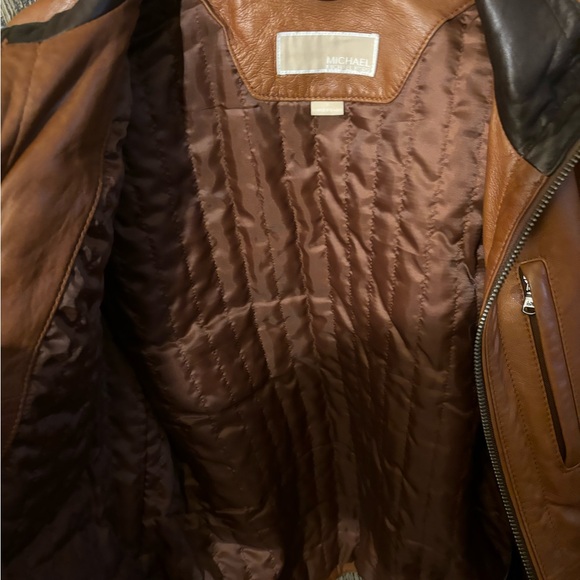 Michael Kors Mens Leather Jacket Brown Cognac Zipper Moto Mens Med - Picture 6 of 10